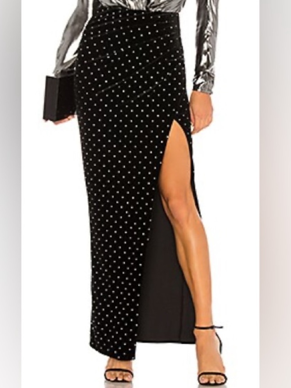 Michael Costello Black Velvet Skirt with Rhinestones